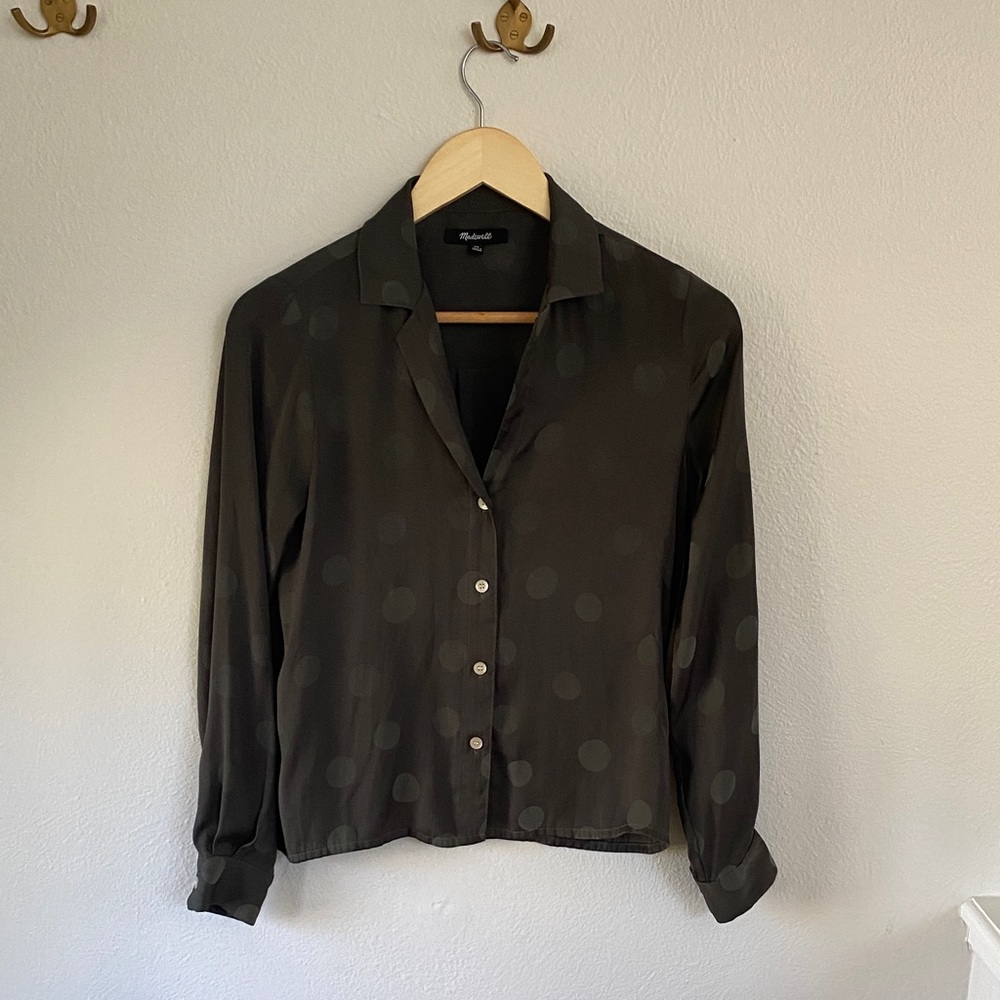 Madewell Forest green silky button down blouse